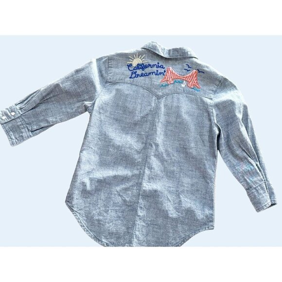 LEVI'S Kids Youth Denim Snap Button Embroidered Shirt Top Size M 10 -12 - Picture 4 of 6
